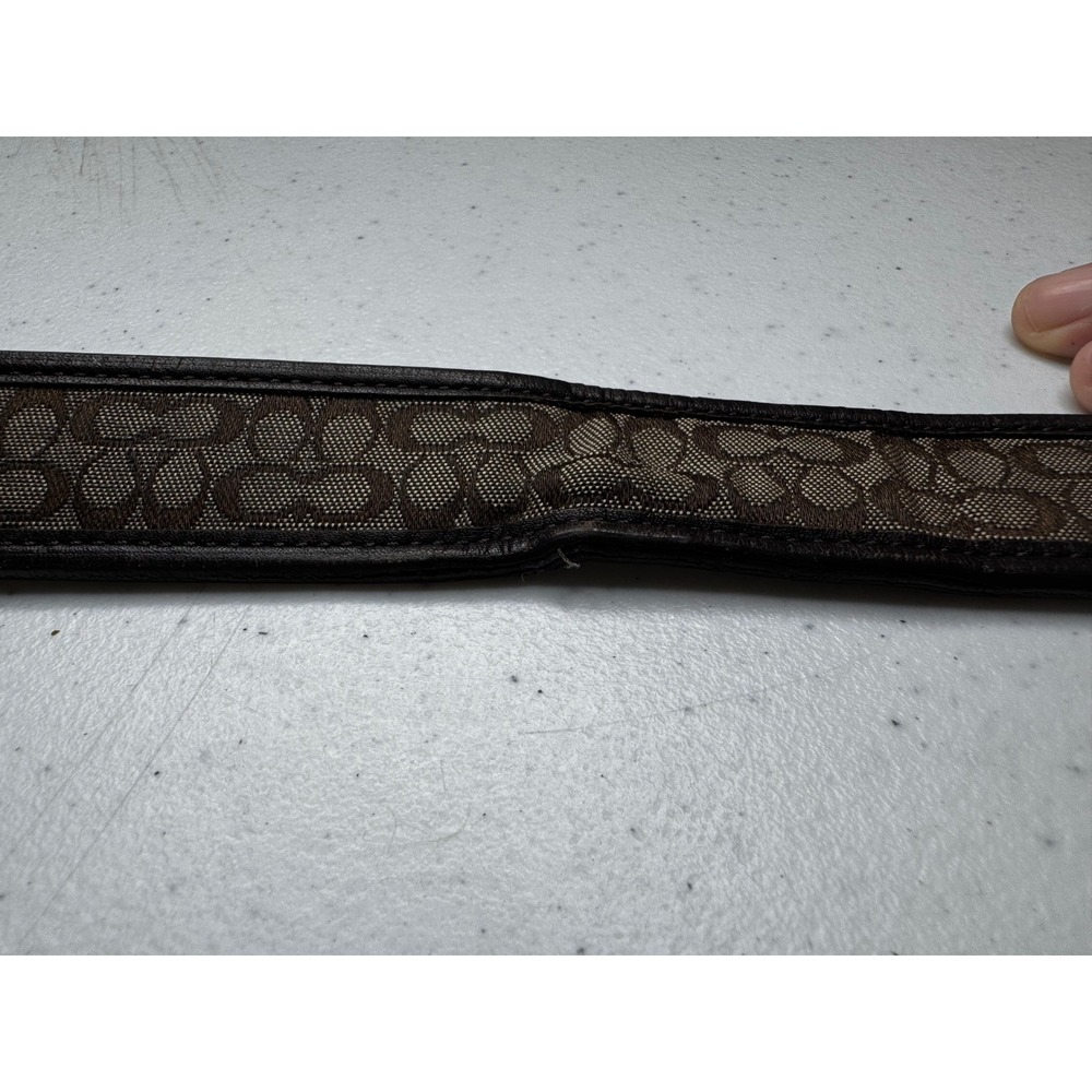 Coach Signature Monogram Canvas Leather Belt Brown Tan Silver Buckle 32-36 Inch - Picture 8 of 13